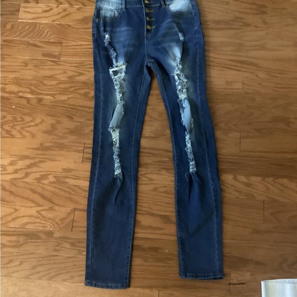 Trendy Distressed Blue Skinny Jeans - Picture 2 of 6